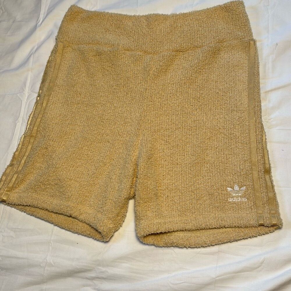 Adidas‎ fuzzy women’s shorts size medium gold yellow color cozy soft comfy